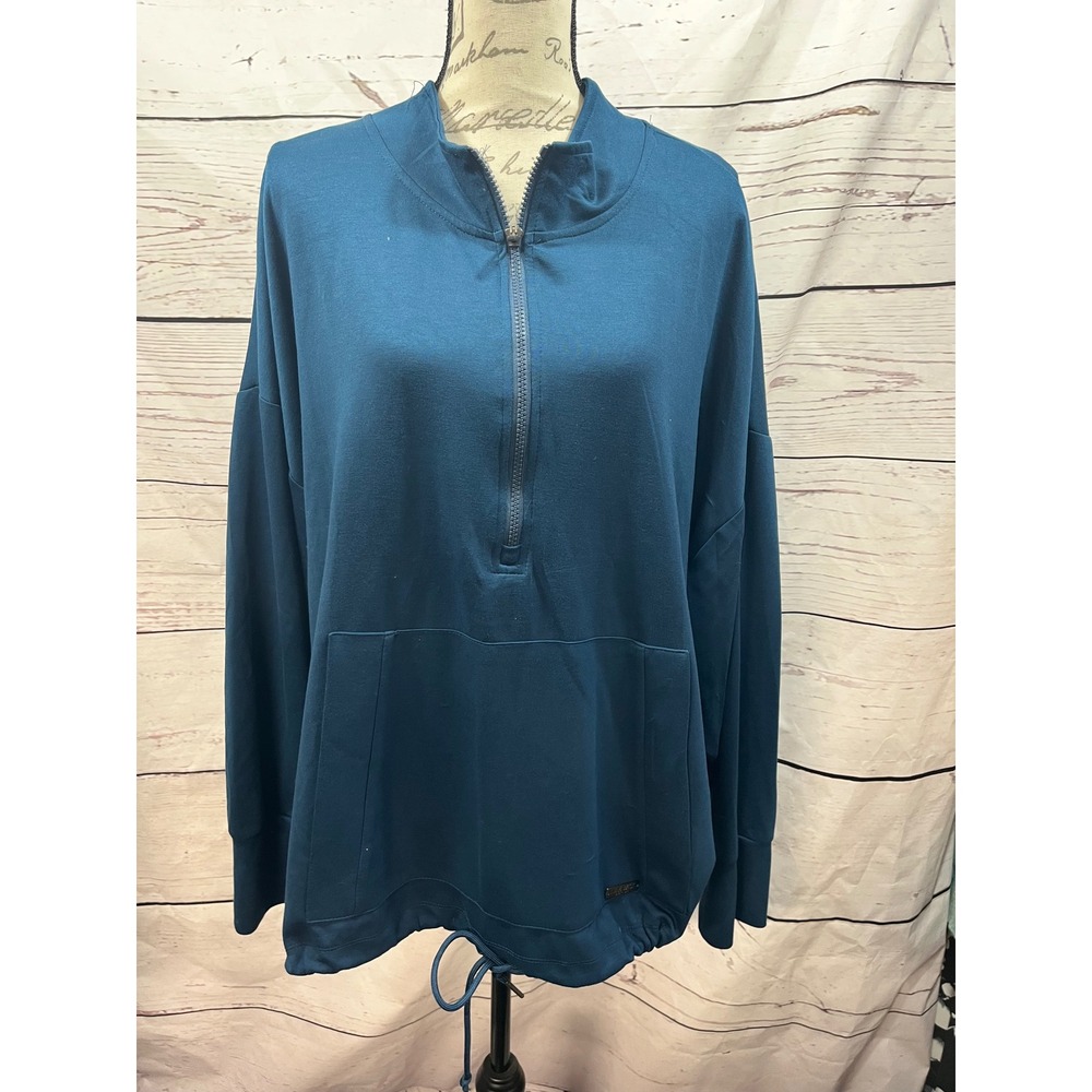 Nine West Active Womens 3X Teal Blue Quarter Zip Pullover Sweatshirt